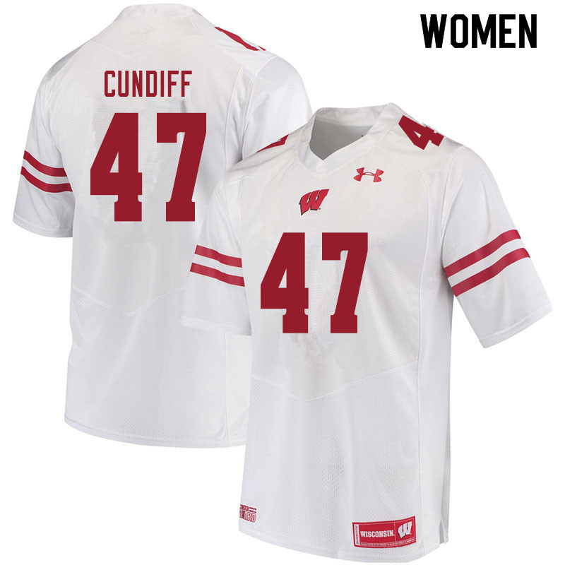 Women #47 Clay Cundiff Wisconsin Badgers College Football Jerseys Sale-White